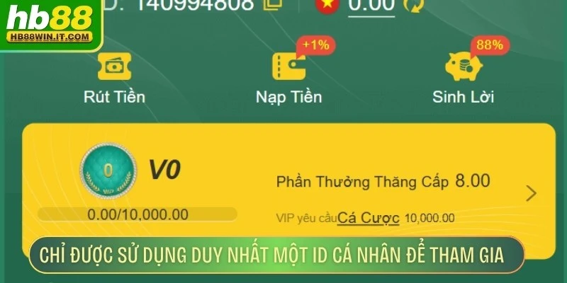 Đăng Nhập HB88 Chỉ được phép sử dụng duy nhất một ID cá nhân để tham gia game